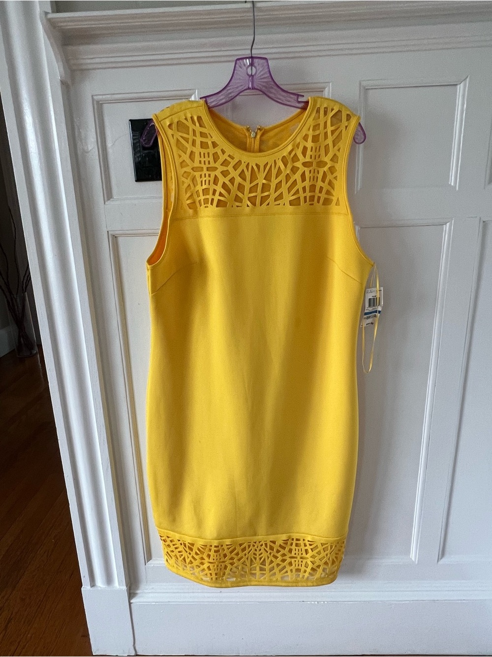Sleeveless Yellow Laser-Cut Sheath Dress